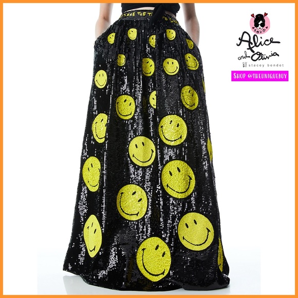 Alice + Olivia Tina Smiley Black Yellow Sequin Embellished Ball Gown Skirt - Picture 7 of 17